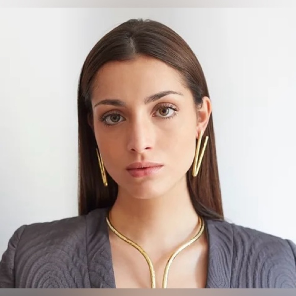 BCoqui Collection Brass V Statement Earrings Artisan Made 7 cm/2.75” Long